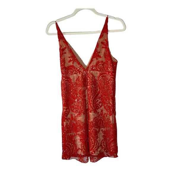 Free People Womens Night Shimmers Lace Sequined Red Dress Unworn Size 2 - Picture 5 of 13